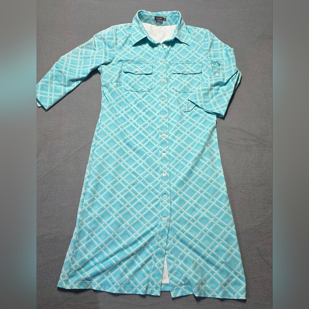 J. McLaughlin XS Blue Plaid Shirt Dress EUC PTP 20 - Picture 2 of 5
